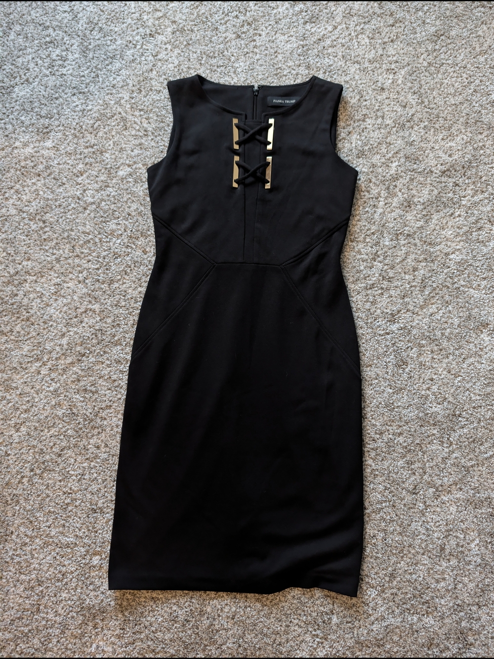Ivanka Trump Black Midi Sheath Dress with Gold Hardware